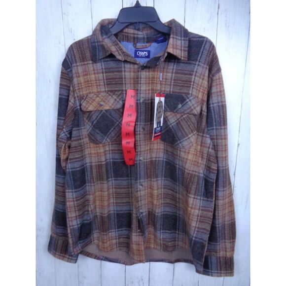 Chaps Other - Chaps Men's Knit‎ Brown Plaid Flannel Shirt Long Sleeve Super Soft Size Medium
